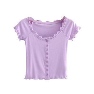 Lettuce Edge Button-up Cropped T-shirt