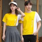 Couple Matching Short-sleeve Color Block Letter T-shirt