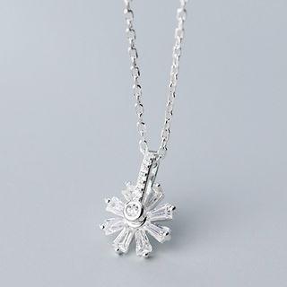 925 Sterling Silver Rhinestone Flower Pendant Necklace S925 Sterling Silver - Necklace - One Size