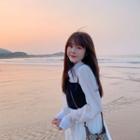 Set: Long-sleeve Plain Shirt Dress + Camisole Top White - One Size