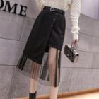 Asymmetrical Mesh Hem Midi A-line Skirt