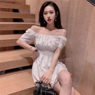 Off-shoulder Puff-sleeve Mini A-line Dress
