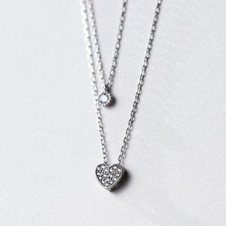 925 Sterling Silver Rhinestone Pendant Layered Necklace