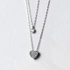 925 Sterling Silver Rhinestone Pendant Layered Necklace