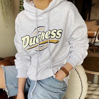 Letter Print M Lange Hoodie Oatmeal - One Size