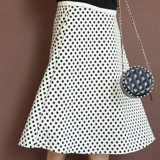 Band-waist Polka-dotted A-line Skirt