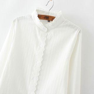 Scallop Trim Stand Collar Shirt