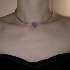 Rhinestone Heart Necklace / Drop Earring