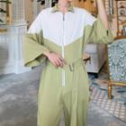 3/4-sleeve Two Tone Jumpsuit