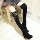 Lace Panel Hidden Wedge Over-the-knee Boots