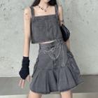Denim Cropped Camisole Top / Mini A-line Skirt / Chain Belt / Set