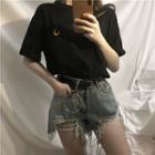Couple Matching Elbow-sleeve Moon Embroidery T-shirt