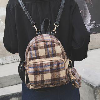 Set: Plaid Mini Backpack + Zip Purse
