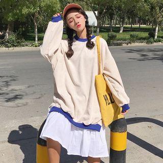 Mock Two-piece Pleated Panel Midi Hoodie Dress