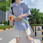 Pleated Mini A-line Skirt / Elbow-sleeve Shirt