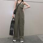 Wide Leg Cargo Jumpsuit Army Green - One Size