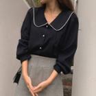 Wide-collar Button-up Blouse