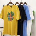 Short-sleeve Leopard Print T-shirt Blue - One Size