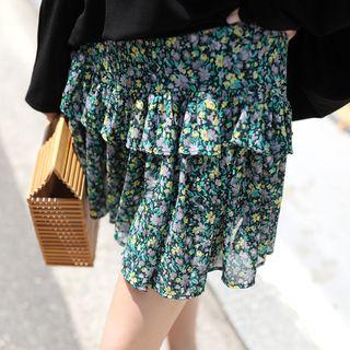 Frilled Floral Chiffon Mini Skirt