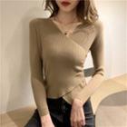 V-neck Cropped Wrapped Knit Top