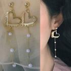 Alloy Heart Faux Pearl Dangle Earring 1 Pair - D01a - S925 Sterling Silver Needle - One Size