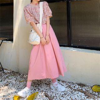 Asymmetric Cropped Wide-leg Pants / Short-sleeve Plaid Top