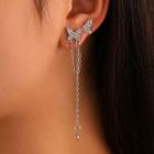Butterfly Rhinestone Asymmetrical Chained Alloy Earring 01 - 1 Pair - Silver - One Size