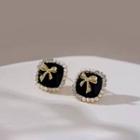 Bow Faux Pearl Rhinestone Alloy Earring 1 Pair - S925 Silver Needle - Black - One Size