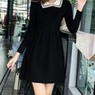 Collared Long-sleeve Mini Knit A-line Dress