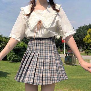 Elbow-sleeve Ruffled Trim Blouse