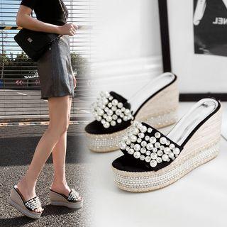Wedge-heel Embellished Slippers