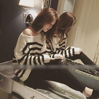 Off-shoulder Stripe Knit Top