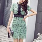 Two-tone Short-sleeve Lace Dress