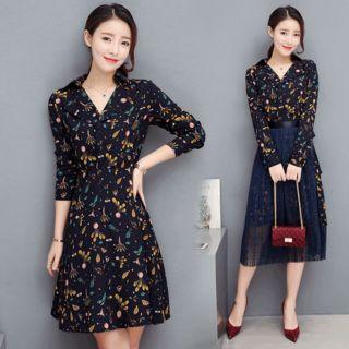Set: Floral Shirtdress + Slit Lace Skirt