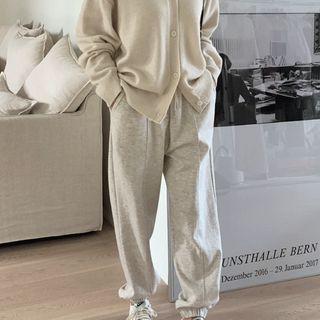 Band-waist Jogger Pants Oatmeal - One Size