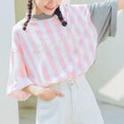Striped Color Block Elbow-sleeve T-shirt