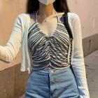 Striped Ruched Halter-neck Top As Shown In Figure - One Size