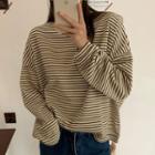 Long-sleeve Striped T-shirt Stripes - Black & Beige - One Size