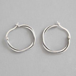 925 Sterling Silver Twisted Hoop Earring 925 Silver - Vintage Silver - One Size