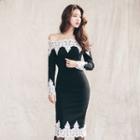 Lace Panel Off-shoulder Bodycon Dress