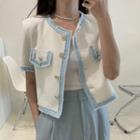 Short-sleeve Distressed Button Jacket