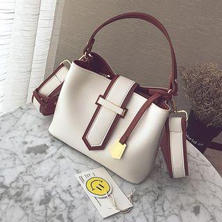 Faux-leather Contrast Trim Belted Satchel