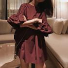 Ruffle Trim Elbow Sleeve Dress