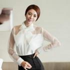 Ribbon-accent Sheer Blouse