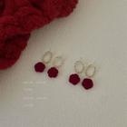 Sterling Silver Velvet Flower Drop Earring 01# - 1 Pair - Red & Gold - One Size