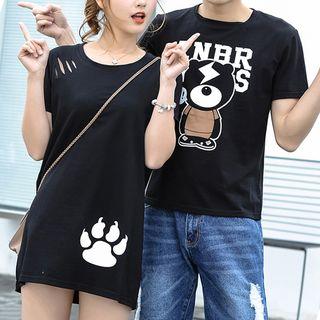 Couple Matching Bear Print Short Sleeve T-shirt / T-shirt Dress