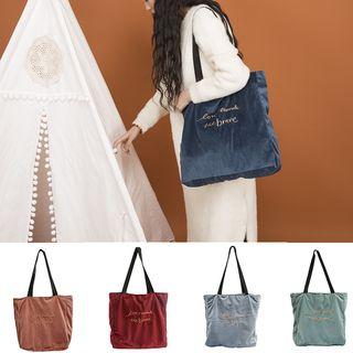 Lettering Velvet Tote Bag