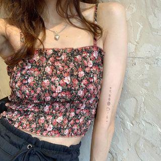 Floral Print Smocked Cropped Camisole