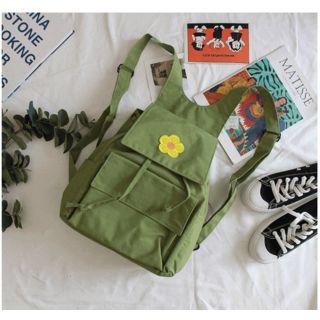 Flower Appliqued Plain Backpack