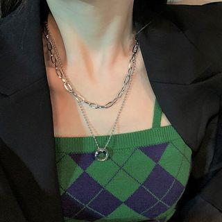 Hoop Layered Necklace 1pc - Silver - One Size